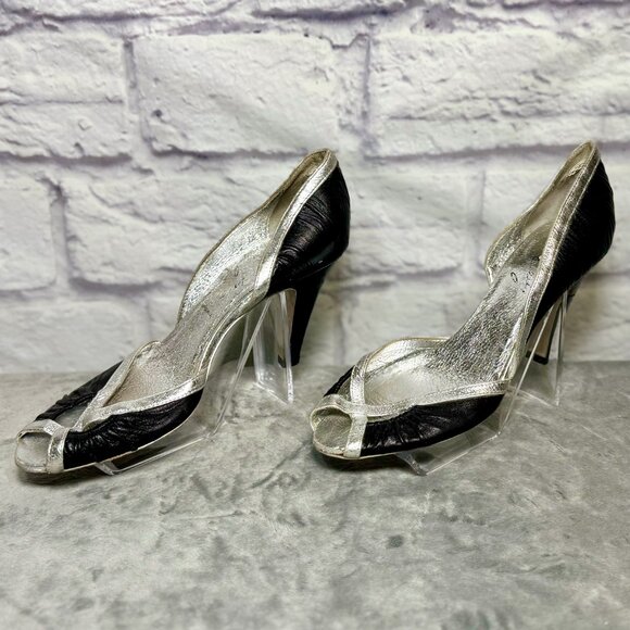 Miss Sixty Black & Silver Peep Toe Heels - Picture 2 of 6